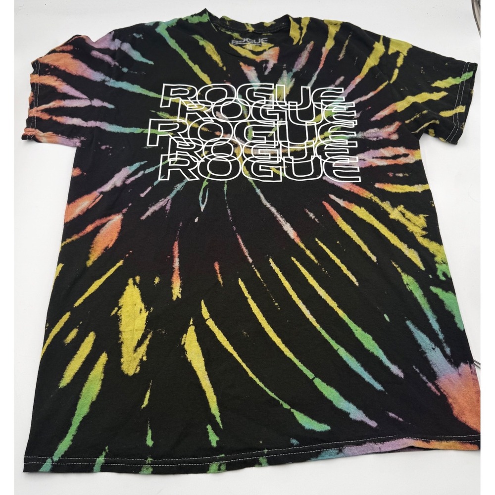 Rogue Fitness Tie Dye Graphic T Shirt Men's Medium Black Rainbow Logo